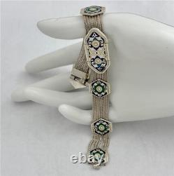 Vintage Turkish 925 Sterling Silver Multi-Strand Byzantine Style Enamel Bracelet