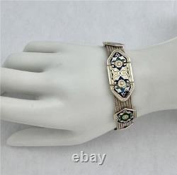 Vintage Turkish 925 Sterling Silver Multi-Strand Byzantine Style Enamel Bracelet