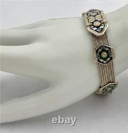 Vintage Turkish 925 Sterling Silver Multi-Strand Byzantine Style Enamel Bracelet