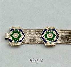 Vintage Turkish 925 Sterling Silver Multi-Strand Byzantine Style Enamel Bracelet