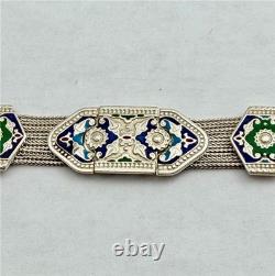Vintage Turkish 925 Sterling Silver Multi-Strand Byzantine Style Enamel Bracelet