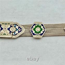 Vintage Turkish 925 Sterling Silver Multi-Strand Byzantine Style Enamel Bracelet
