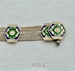 Vintage Turkish 925 Sterling Silver Multi-Strand Byzantine Style Enamel Bracelet