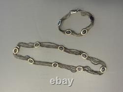 Vintage Turkish Sterling Silver Silver Blue Enamel 4 Strand Necklace & Bracelet