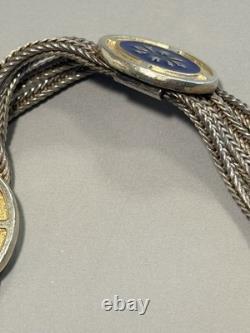 Vintage Turkish Sterling Silver Silver Blue Enamel 4 Strand Necklace & Bracelet