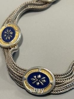 Vintage Turkish Sterling Silver Silver Blue Enamel 4 Strand Necklace & Bracelet