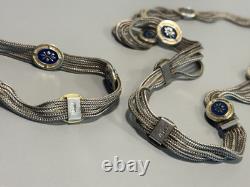 Vintage Turkish Sterling Silver Silver Blue Enamel 4 Strand Necklace & Bracelet