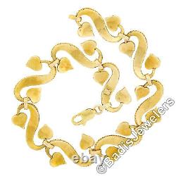 Vintage Unoaerre 18K Gold Inlaid Blue Enamel & Twisted Wire Floral Link Bracelet