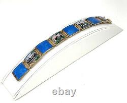 Vintage Unusual Sterling & Guilloche Enameled Bracelet Signed BW