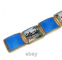 Vintage Unusual Sterling & Guilloche Enameled Bracelet Signed BW