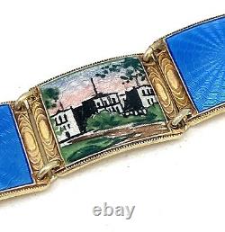 Vintage Unusual Sterling & Guilloche Enameled Bracelet Signed BW