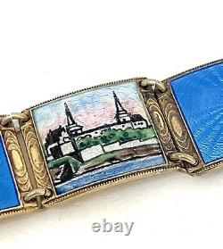 Vintage Unusual Sterling & Guilloche Enameled Bracelet Signed BW