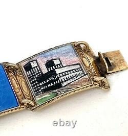 Vintage Unusual Sterling & Guilloche Enameled Bracelet Signed BW