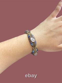 Vintage Vermeil Silver Chinese Export Peking Style Bracelet Rose Quartz Filigree