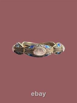 Vintage Vermeil Silver Chinese Export Peking Style Bracelet Rose Quartz Filigree