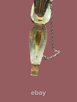 Vintage Vermeil Silver Chinese Export Peking Style Bracelet Rose Quartz Filigree