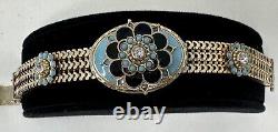 Vintage Victorian Style Mesh Enamel Turquoise Rhinestone Bracelet