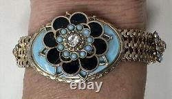 Vintage Victorian Style Mesh Enamel Turquoise Rhinestone Bracelet