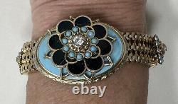 Vintage Victorian Style Mesh Enamel Turquoise Rhinestone Bracelet