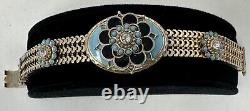 Vintage Victorian Style Mesh Enamel Turquoise Rhinestone Bracelet