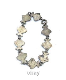 Vintage Volmer Bahner Sterling Silver Blue Enamel Fish Link Bracelet A9