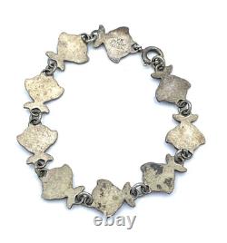 Vintage Volmer Bahner Sterling Silver Blue Enamel Fish Link Bracelet A9