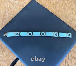 Vintage Volmer Bahner Sterling Silver and Blue Enamel Bracelet 7 1/4