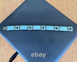 Vintage Volmer Bahner Sterling Silver and Blue Enamel Bracelet 7 1/4