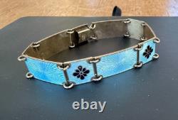 Vintage Volmer Bahner Sterling Silver and Blue Enamel Bracelet 7 1/4