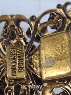 Vintage West German Filigree Enamel Rhinestone Panel Bracelet STUNNING READ