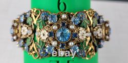 Vintage West German Filigree Enamel Rhinestone Panel Bracelet STUNNING READ 7