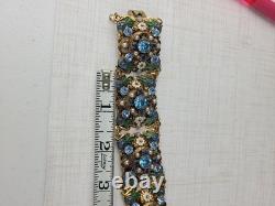 Vintage West German Filigree Enamel Rhinestone Panel Bracelet STUNNING READ 7