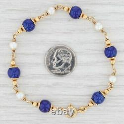 Vintage White Pearl Blue Enamel Bead Bracelet 18k Yellow Gold 7 Chain