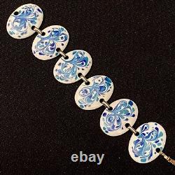 Vintage Wide Estate Copper & Blue White Enamel Disc Modernist Bracelet 7 5/8