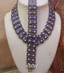 Vintage Willy Winnaess David Andersen Sterling blue Enamel Necklace Bracelet set