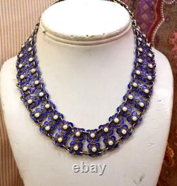 Vintage Willy Winnaess David Andersen Sterling blue Enamel Necklace Bracelet set