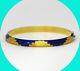 Vintage Blue & Yellow Guilloche Enamel Bangle Bracelet 18k Yg 20.9 Gm