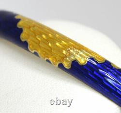 Vintage blue & yellow guilloche enamel bangle bracelet 18K YG 20.9 GM