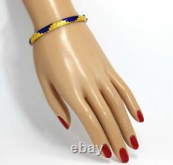 Vintage blue & yellow guilloche enamel bangle bracelet 18K YG 20.9 GM