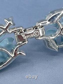 Vintage crown trifari necklace bracelet set fleurette blue enamel daisies 16