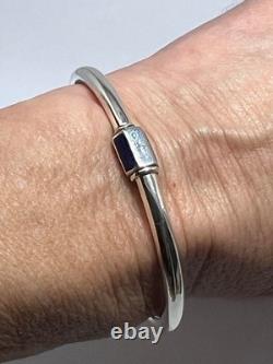 Vintage designer Gucci bangle bracelet 925 silver dark blue enamel hinged Italy