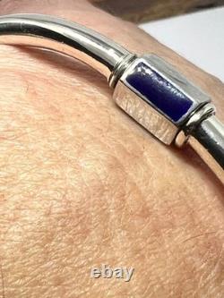 Vintage designer Gucci bangle bracelet 925 silver dark blue enamel hinged Italy