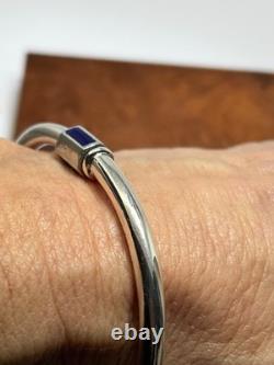 Vintage designer Gucci bangle bracelet 925 silver dark blue enamel hinged Italy