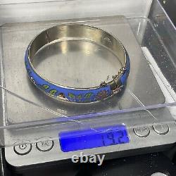 Vintg Bangle Cuff Bracelet Sterling Silver 925 Blue Enamel Marked Singed Color