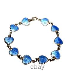 Volmer Bahner Denmark Sterling Silver Blue Enamel Heart Bracelet Collectible