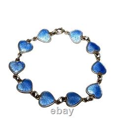 Volmer Bahner Denmark Sterling Silver Blue Enamel Heart Bracelet Collectible