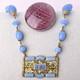 Vtg 1930s Art Deco Signed Czech Chalcedony Blue Glass Enamel Bracelet