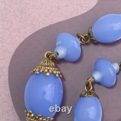 Vtg 1930s Art Deco Signed Czech Chalcedony Blue Glass Enamel Bracelet