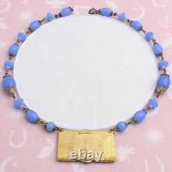 Vtg 1930s Art Deco Signed Czech Chalcedony Blue Glass Enamel Bracelet