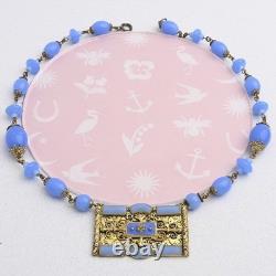 Vtg 1930s Art Deco Signed Czech Chalcedony Blue Glass Enamel Bracelet Vtg 1930s Art Deco Signed Czech Chalcedony Blue Glass Enamel Bracelet
